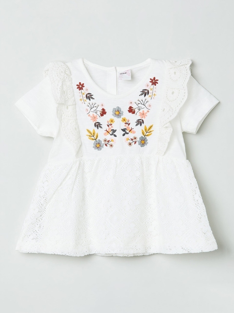 

max Girls White Self Design A-Line Top