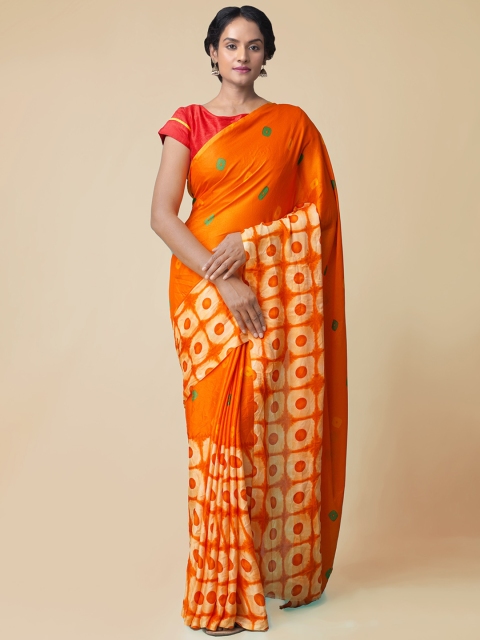 

Unnati Silks Orange Silk Blend Printed Patola Saree