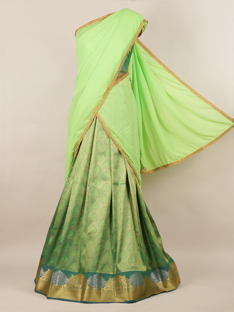 

Pothys Green Woven Design Poly Chiffon Half Saree