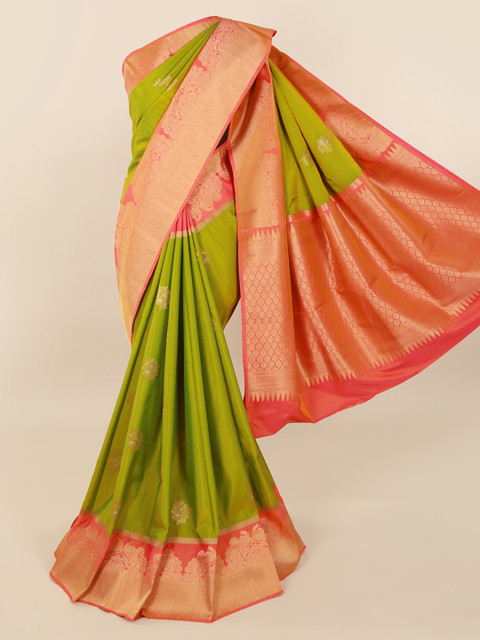 

Pothys Green & Gold-Toned Pure Silk Woven Design Saree