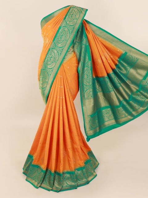 

Pothys Orange & Gold-Toned Pure Silk Woven Design Saree