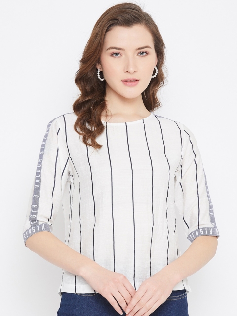 

Octave Women White Striped Round Neck T-shirt