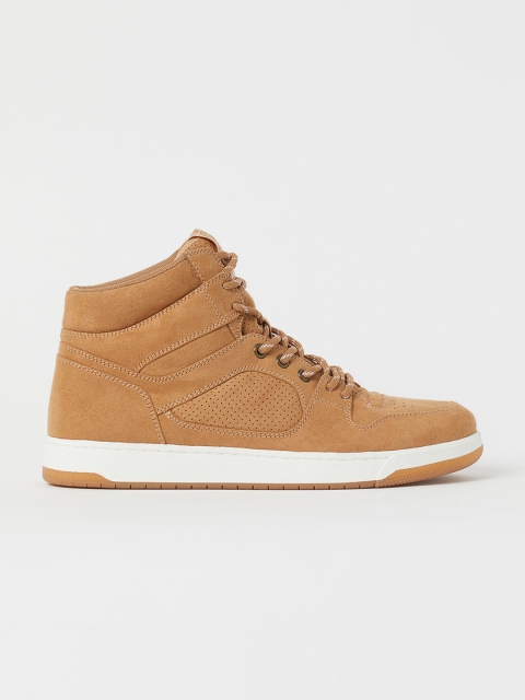 

H&M Men Beige Textured Hi-Top Trainers