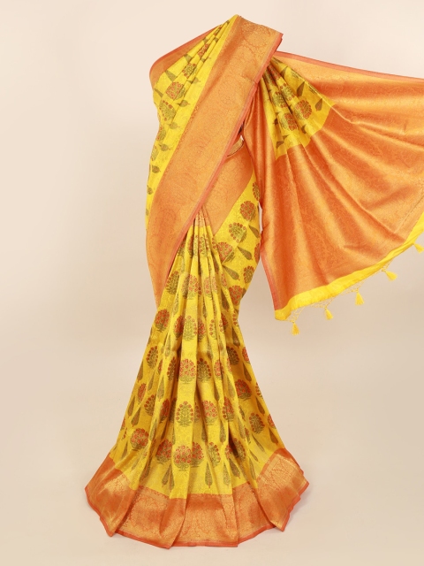 

Pothys Yellow Pure Silk Printed Banarasi Saree