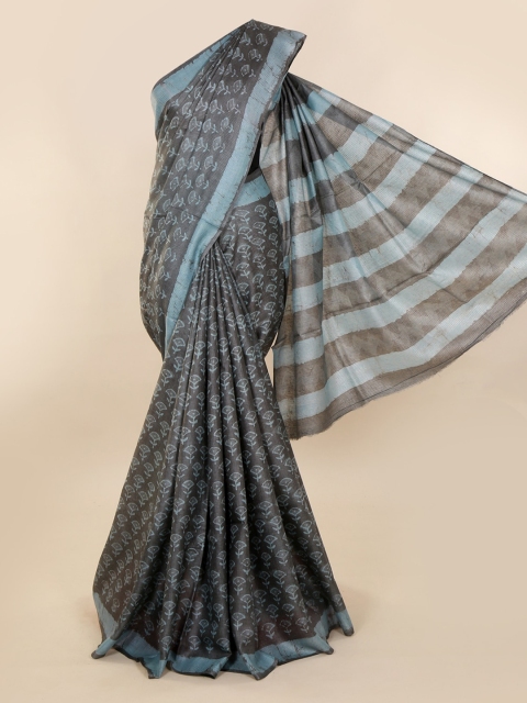 

Pothys Grey Pure Silk Printed Dabu Saree