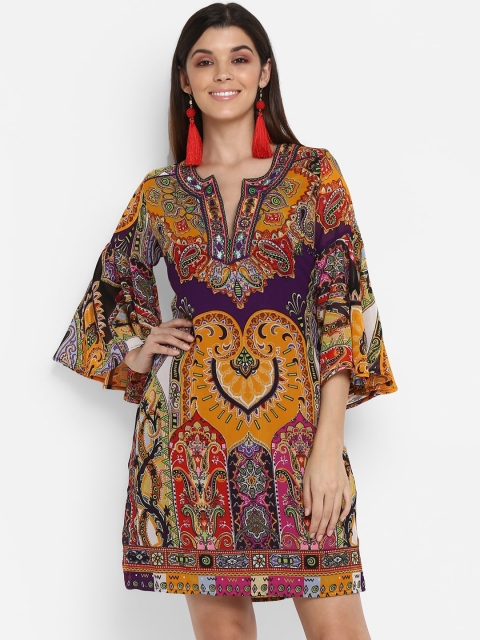 

NIZA Women Purple Printed A-Line Dress