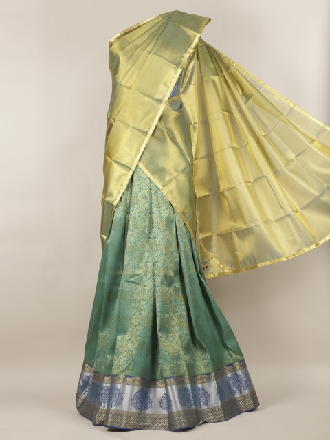 

Pothys Gold-Toned & Green Poly Chiffon Printed Half Saree