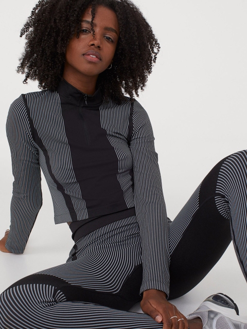 

H&M Women Black & White High-waisted leggings