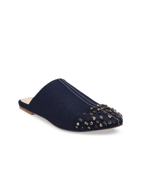 

BEAVER Women Blue Solid Embellished Mules