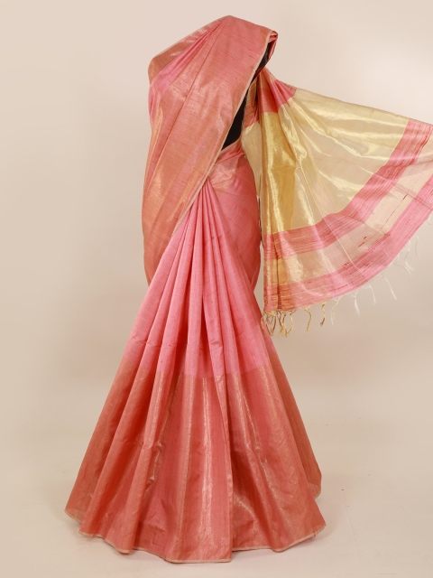 

Pothys Peach-Coloured Solid Jute Silk Saree