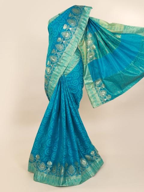 

Pothys Turquoise Blue & Green Pure Silk Woven Design Tussar Saree