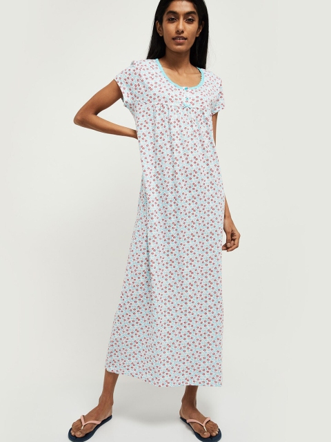 

max White & Turquoise Blue Printed Nightdress
