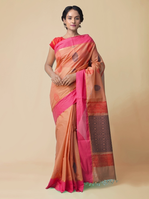 

Unnati Silks Orange & Pink Pure Cotton Printed Uppada Saree