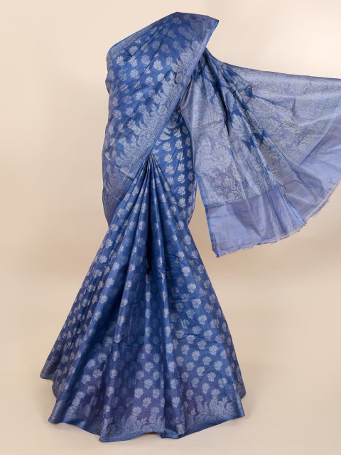 

Pothys Blue & Grey Pure Silk Printed Tussar Saree