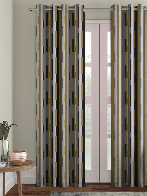 

HOUZZCODE Black & Mustard Printed Single Black Out Door Curtain