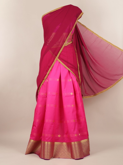 

Pothys Maroon & Pink Poly Chiffon Woven Design Half Saree