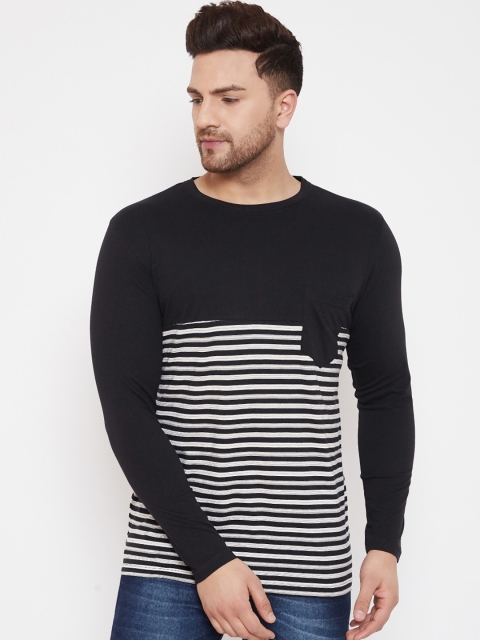 

Hypernation Men Black Striped Round Neck T-shirt