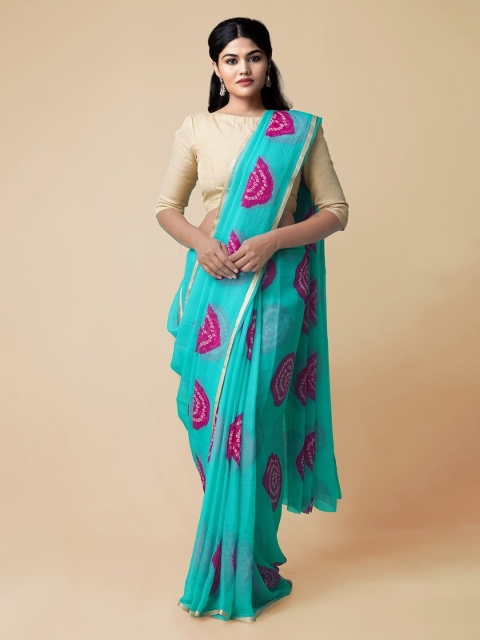 

Unnati Silks Blue & Pink Pure Chiffon Printed Patola Saree