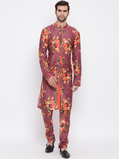 

VASTRAMAY Men Purple & Orange Printed Kurta with Pyjamas