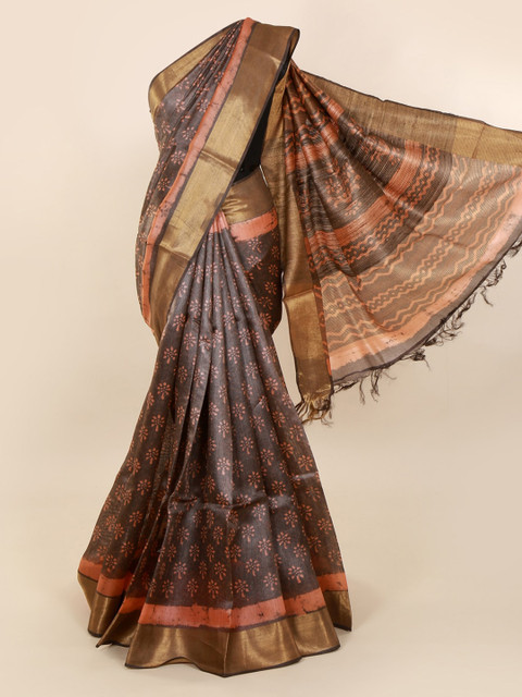 

Pothys Grey Pure Silk Woven Design Dabu Saree