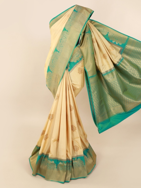 

Pothys Cream-Coloured & Gold-Toned Pure Silk Woven Design Saree