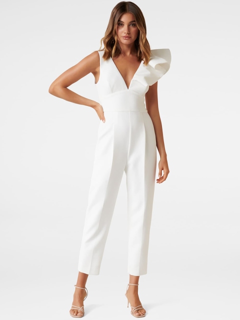 

Forever New Women White Solid Basic Jumpsuit