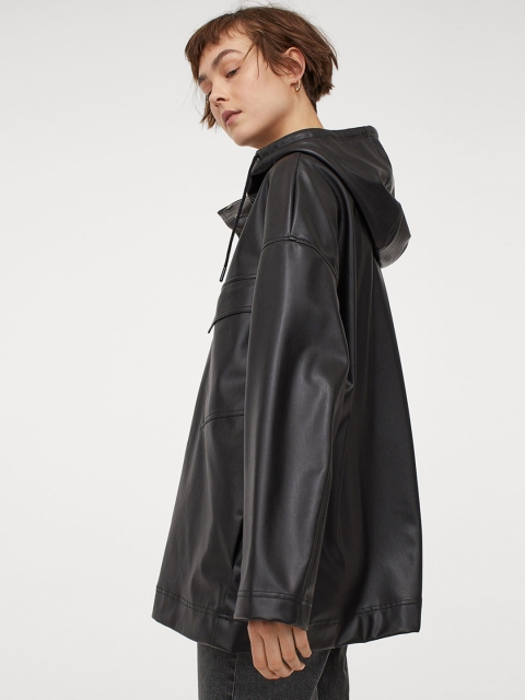 

H&M Women Black Hooded popover jacket