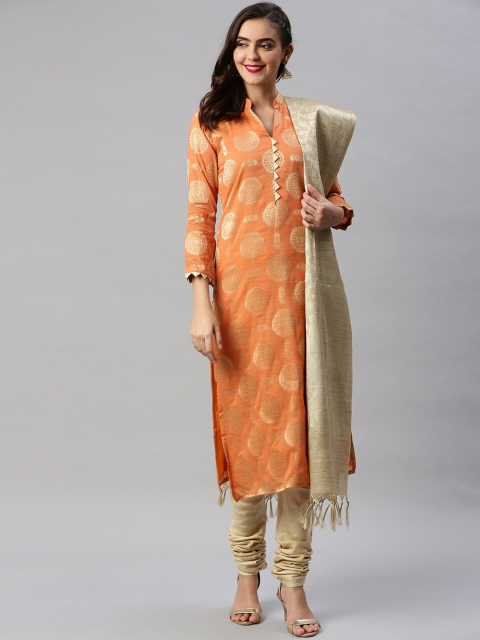 

Soch Rust & Gold-Toned Cotton Blend Woven Design Unstitched Dress Material