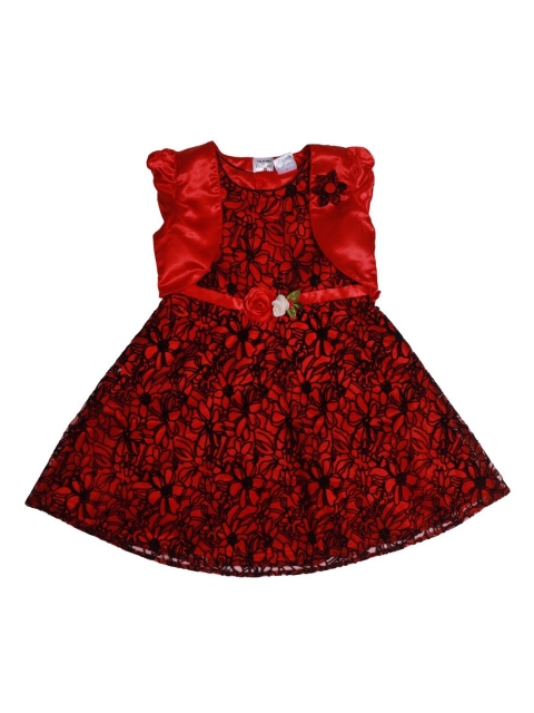 

Doodle Girls Red & Black Self Design Fit and Flare Dress