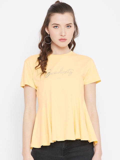 

Octave Women Yellow Solid Round Neck T-shirt