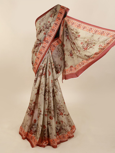 

Pothys Cream-Coloured Printed Pure Silk Saree