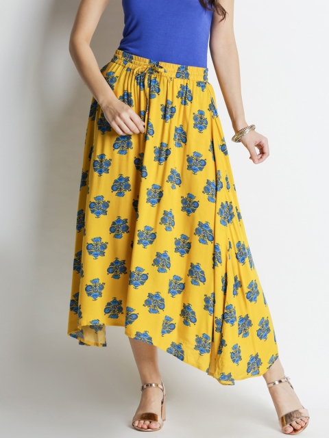 

AKKRITI BY PANTALOONS Women Yellow & Blue Floral Printed Flared Maxi Skirt