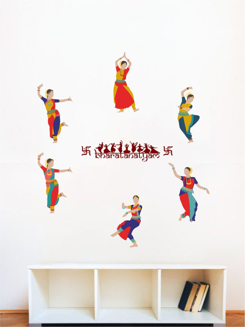 

rawpockets Orange & Blue Bharathanatyam Printed Wall Sticker