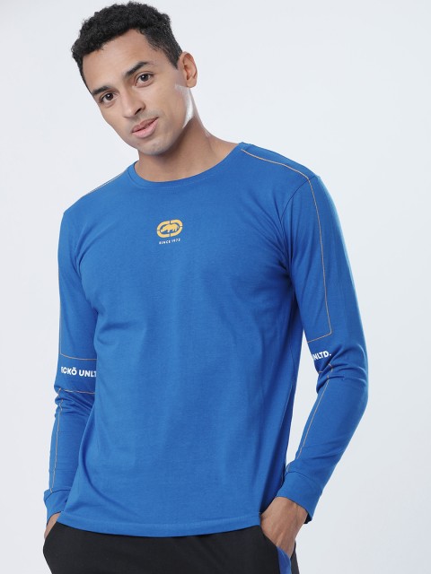 

Ecko Unltd Men Blue & Yellow Printed Slim Fit Round Neck T-shirt