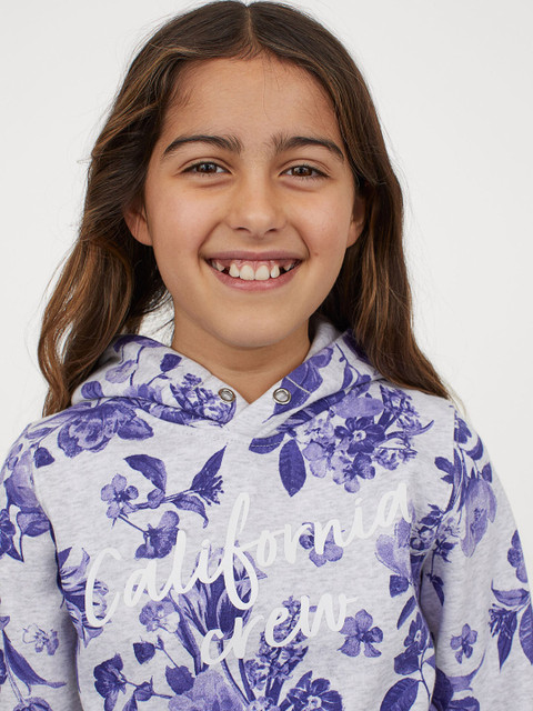 

H&M Girls Grey & Blue Printed Hoodie