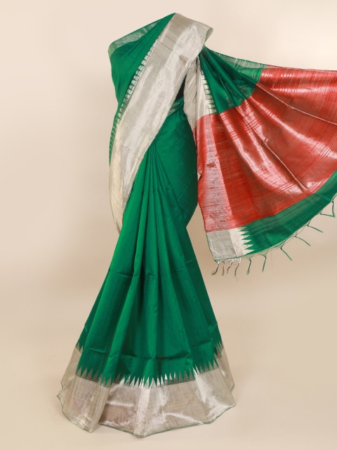 

Pothys Green Solid Jute Silk Saree