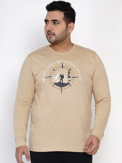 

Santonio Men Beige Printed Round Neck Cotton Pure Cotton T-shirt