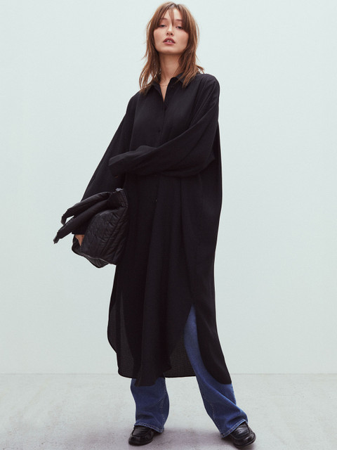 

H&M Women Black Calf-length Shirt Dress