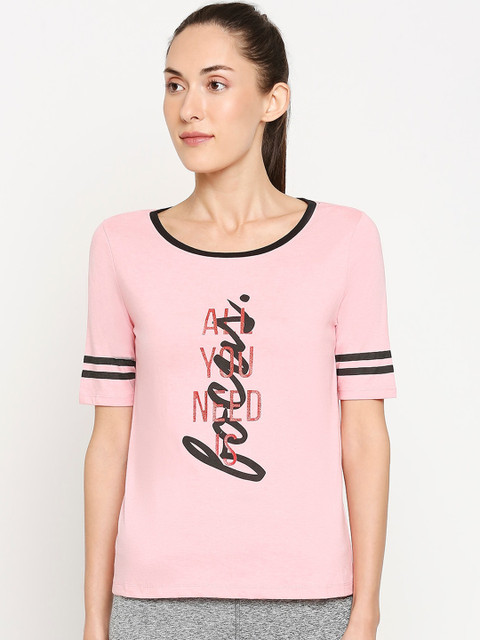 

Ajile by Pantaloons Women Pink Printed Round Neck Pure Cotton T-shirt