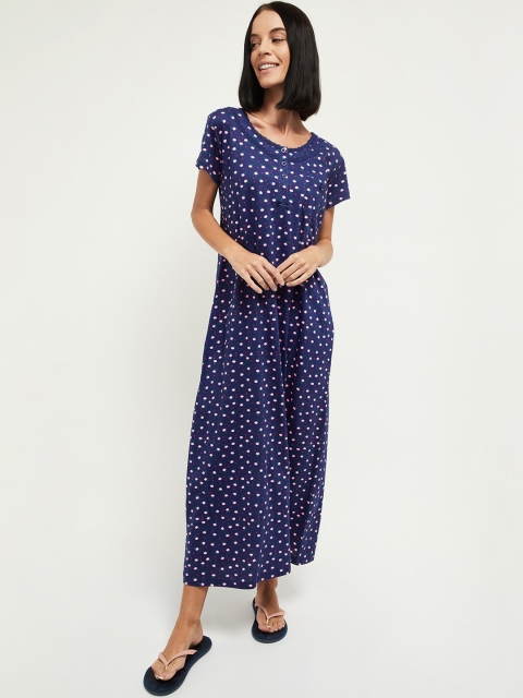 

max Blue & White Printed Nightdress