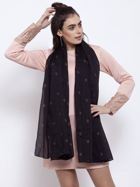 

J Style Women Black Embroidered Stole