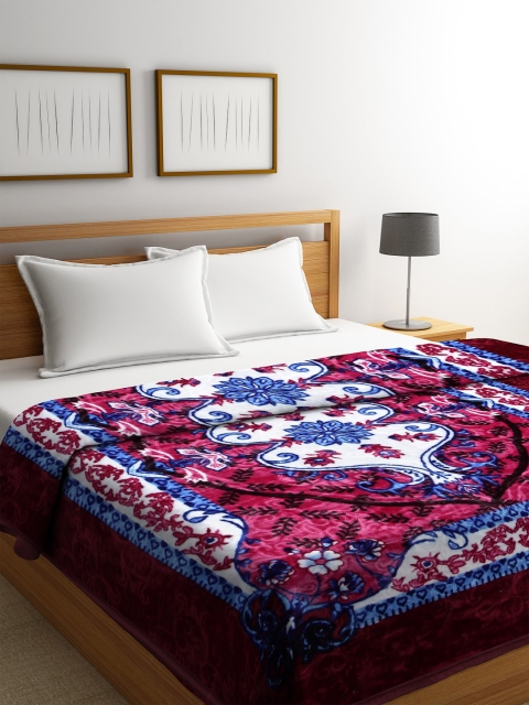 

NEUDIS Pink & Blue Ethnic Motifs Mild Winter 500 GSM Double Bed Blanket