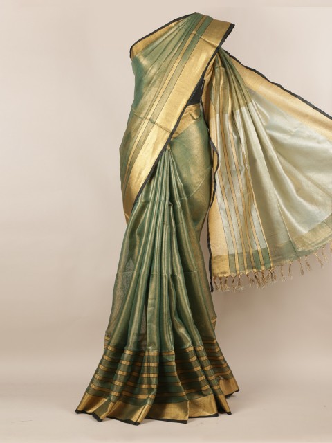 

Pothys Green Solid Linen Blend Saree