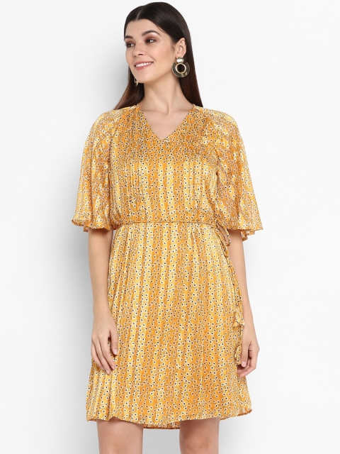 

NIZA Women Orange Printed A-Line Dress