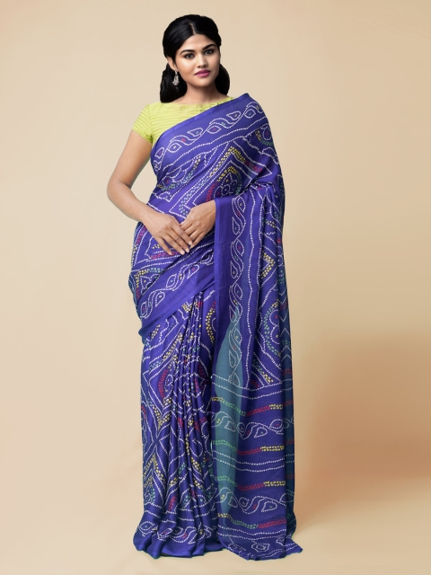 

Unnati Silks Blue Silk Blend Printed Bandhani Saree