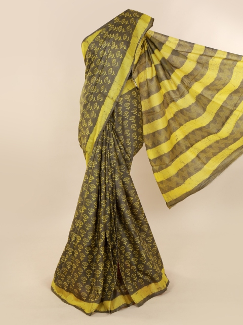 

Pothys Green Pure Silk Printed Dabu Saree