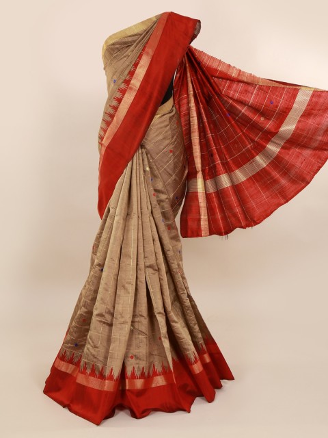 

Pothys Brown Checked Jute Silk Saree
