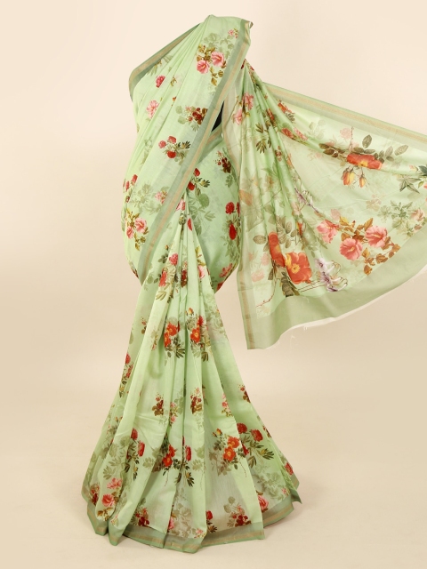 

Pothys Green & Red Pure Silk Phulkari Printed Saree