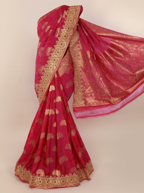 

Pothys Magenta & Gold-Toned Pure Silk Woven Design Kanjeevaram Saree