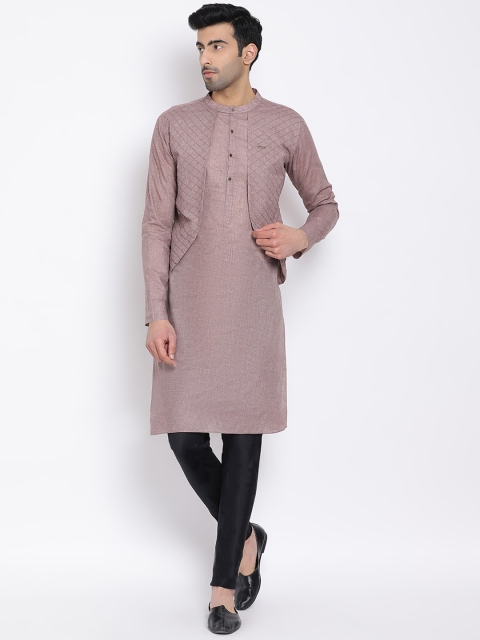

DEVOILER Men Mauve Silk Solid Straight Kurta